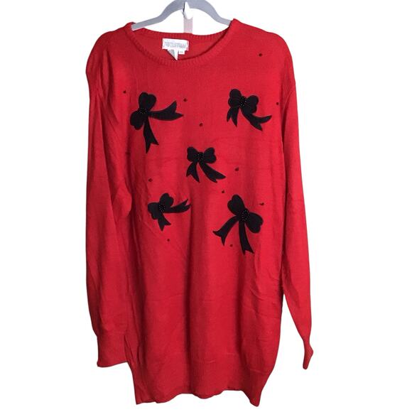Justine Todd Women Vintage Holiday Sweater Sz.1x Red/black EUC Long line Sweater - Picture 1 of 9